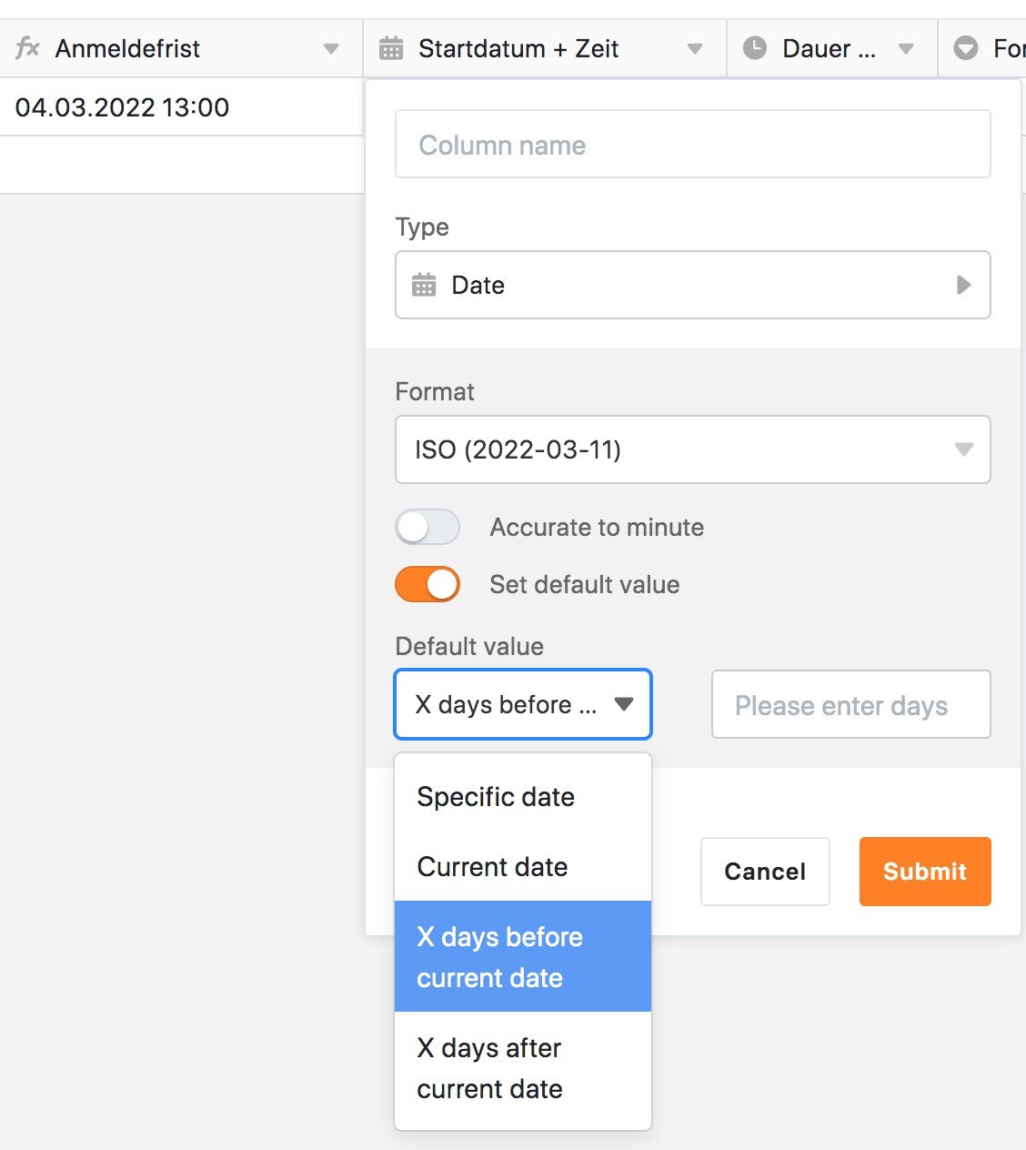 Date Column Default Value X Days Before after Date In Column 